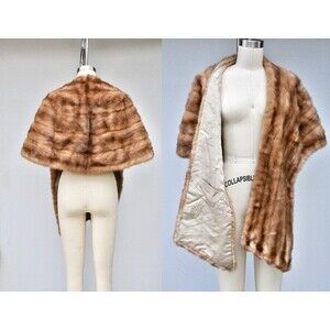 Vintage Mink Fur Stole Cape Capelet Wrap Shawl with Pockets 40s 50s Mid Century